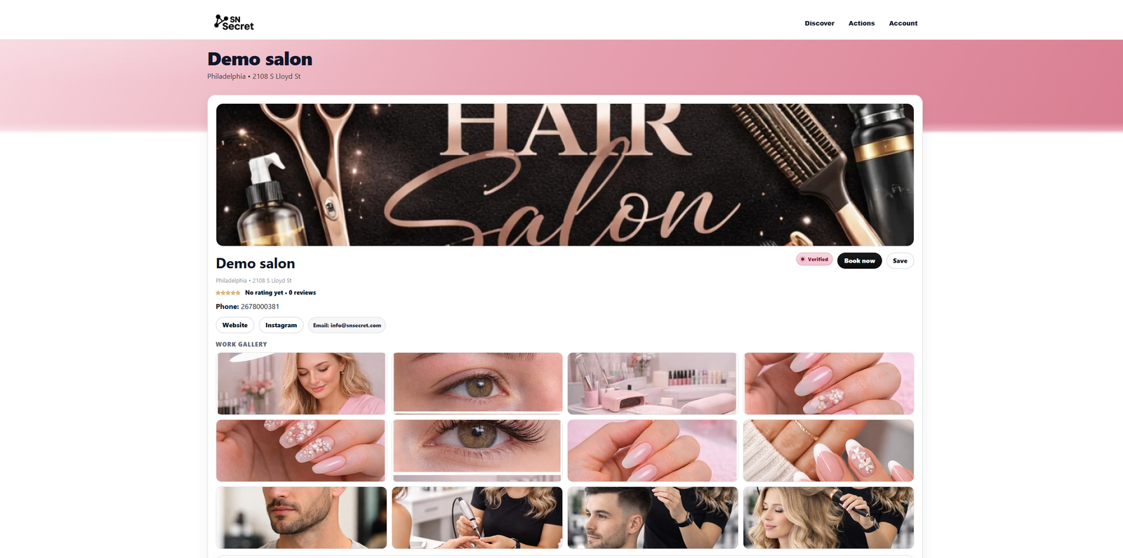 Salon marketplace profile preview